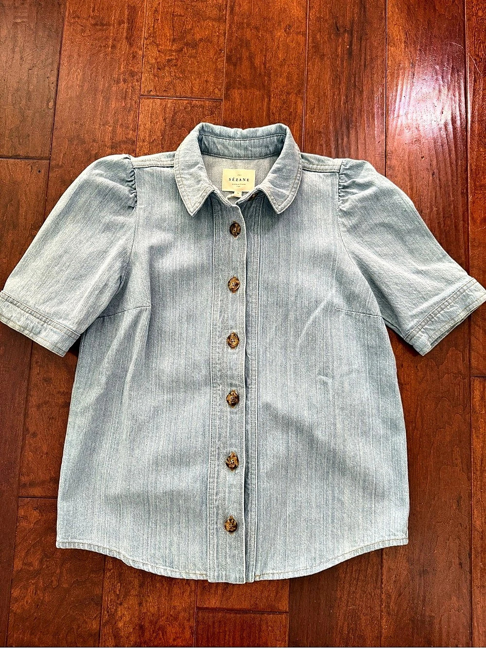 Sézane Chemise Kendall Denim Button Down Shirt in Blue Size 36 NWT
